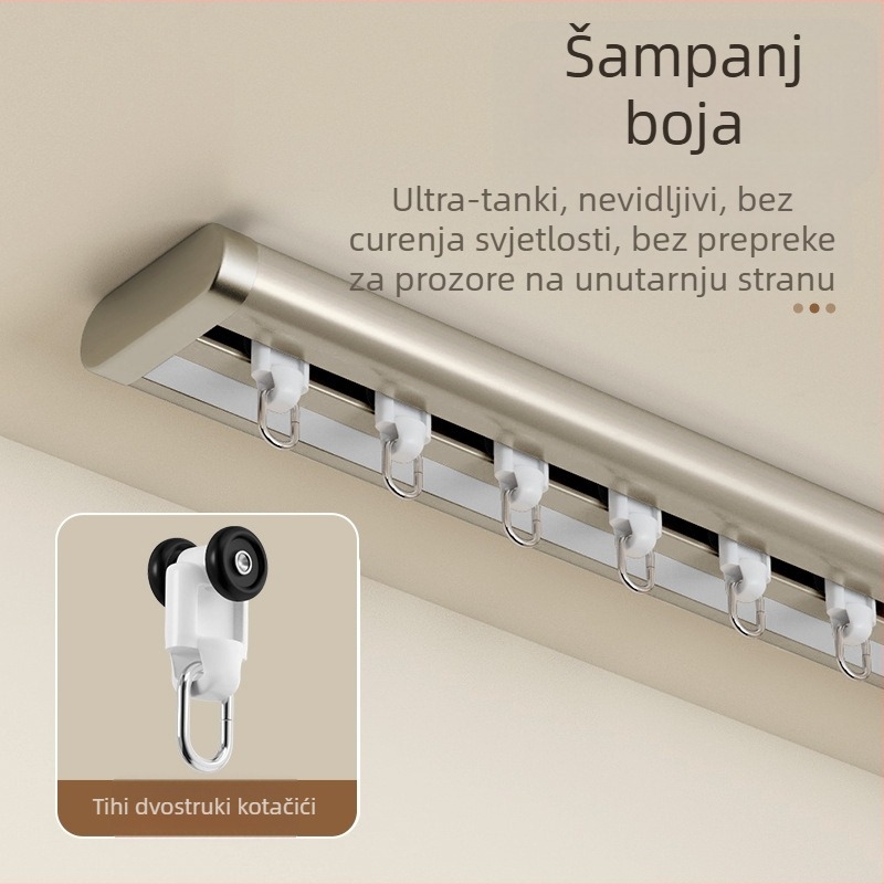 Sustav zavjesa sa bočnom montažom i dvostrukom tračnicom za ergersko prozorsko okno, aluminijska legura, tih, ultra-tanka šina za klizanje