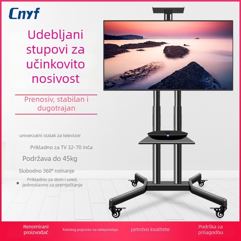 PTS002-1 LCD mobilna TV kolica s podesivim podnim stalkom, željezni držač, mehaničko upravljanje, nosivost >15 kg