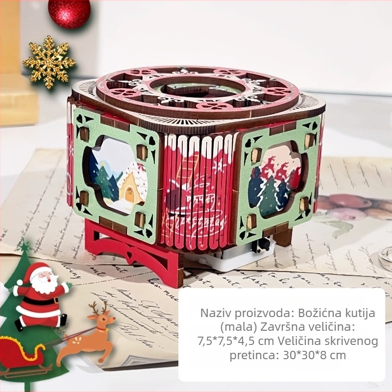 Drvena božićna glazbena kutija – 3D DIY model za ljubavno priznanje djevojci, poklon za rođendan
