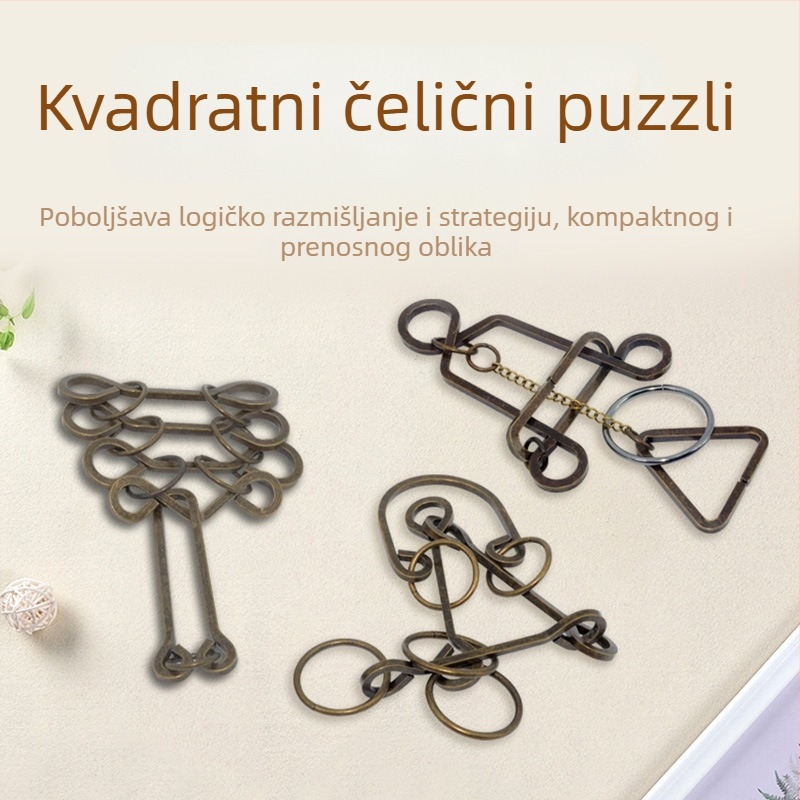 Puzle s devet veza – Mystery House, metalni materijal; rješavanje prstena i brava; vježbanje strpljenja; DIY moguć; prilagodba; uzrast 7–14.
