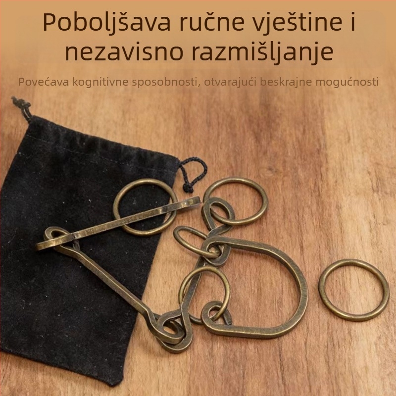 Puzle s devet veza – Mystery House, metalni materijal; rješavanje prstena i brava; vježbanje strpljenja; DIY moguć; prilagodba; uzrast 7–14.