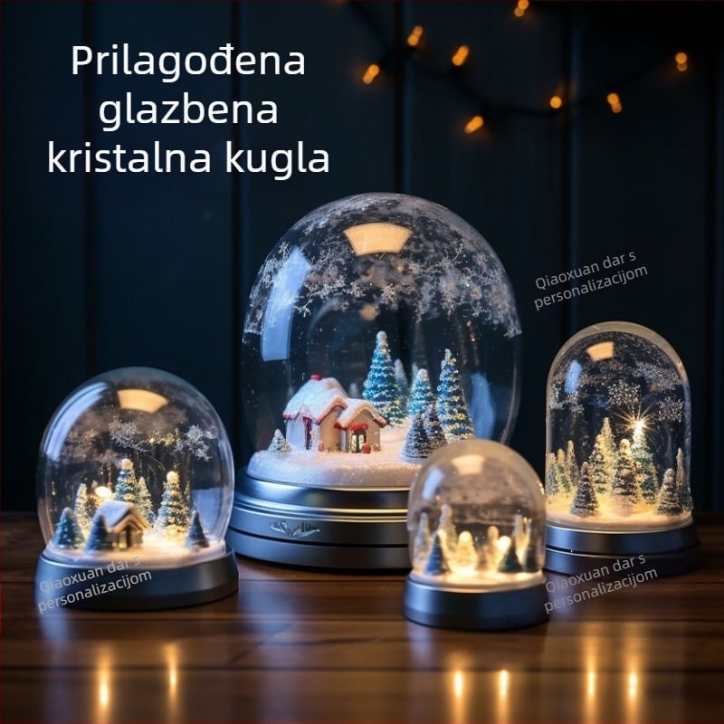 Prilagođena smolna kristalna kugla s muzičkim kutom – Djed Mraz i pahulja, dekorativan predmet s pozlaćenom bazom