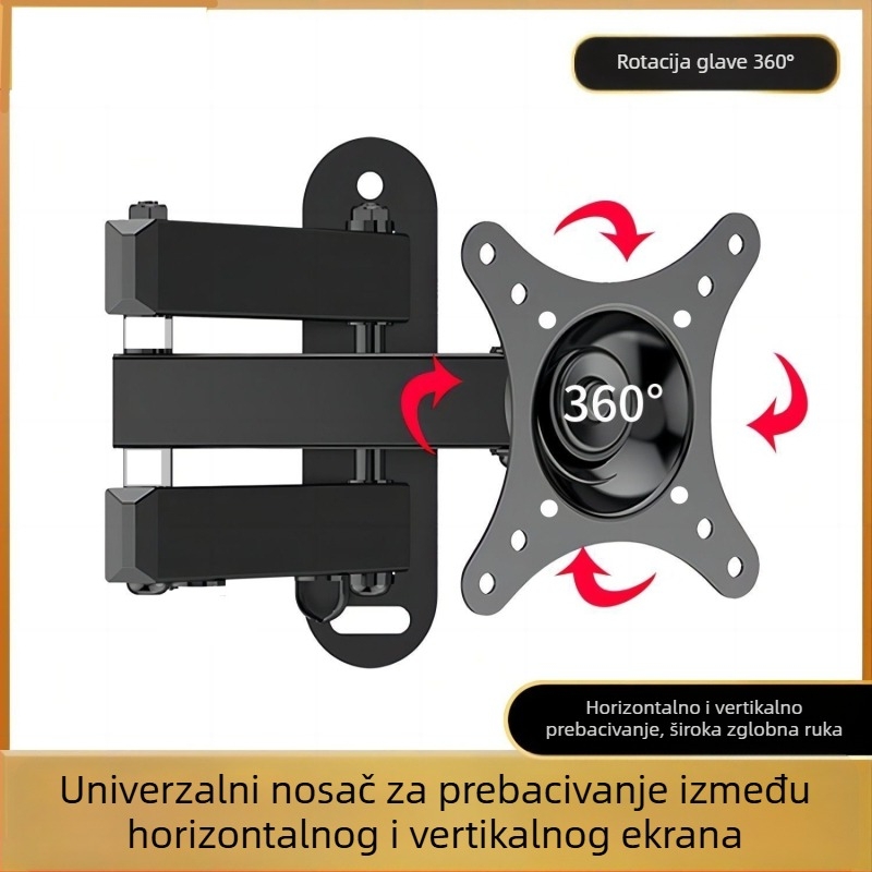 LK119 Zidni nosač monitora s 360° rotacijom, teleskopska ruka, izrađen od kaljenog čelika, model LK119, otvor za montažu 5×5, 7.5×7.5, 10×10.