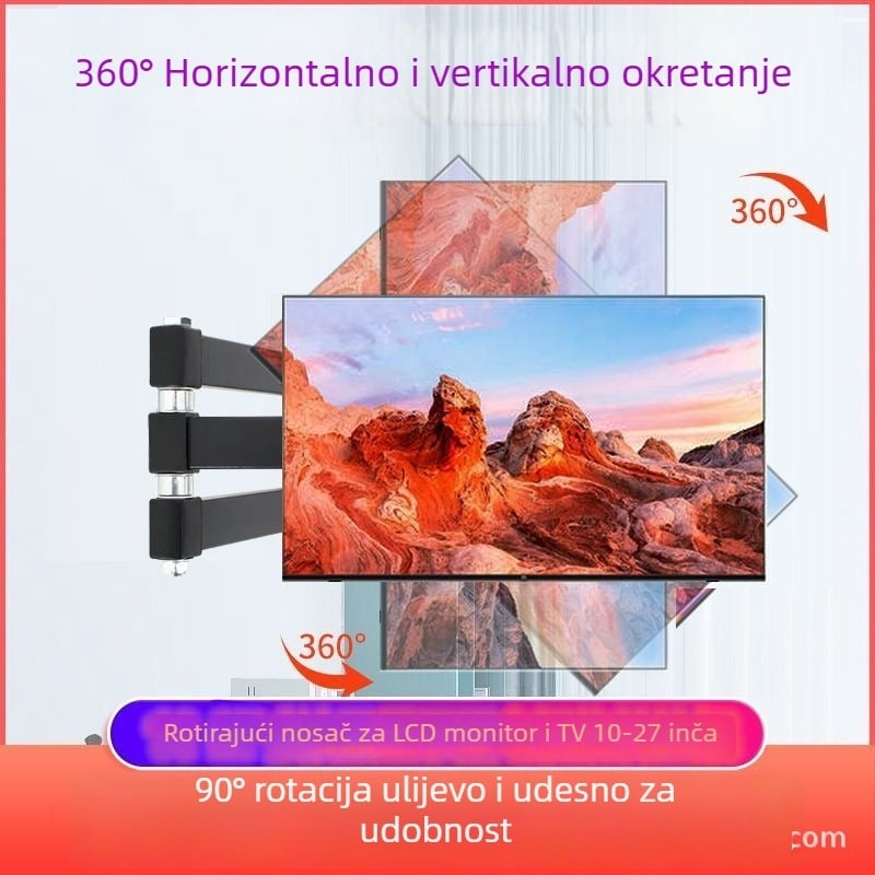LK119 Zidni nosač monitora s 360° rotacijom, teleskopska ruka, izrađen od kaljenog čelika, model LK119, otvor za montažu 5×5, 7.5×7.5, 10×10.
