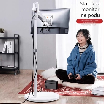 Pokretni držač za monitore i televizore, rotirajući, na kotačićima, od nehrđajućeg čelika, model 05, 5 kg, univerzalna kompatibilnost sa standardnim zaslonima