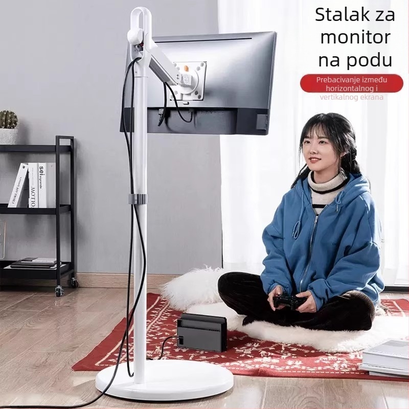 Pokretni držač za monitore i televizore, rotirajući, na kotačićima, od nehrđajućeg čelika, model 05, 5 kg, univerzalna kompatibilnost sa standardnim zaslonima