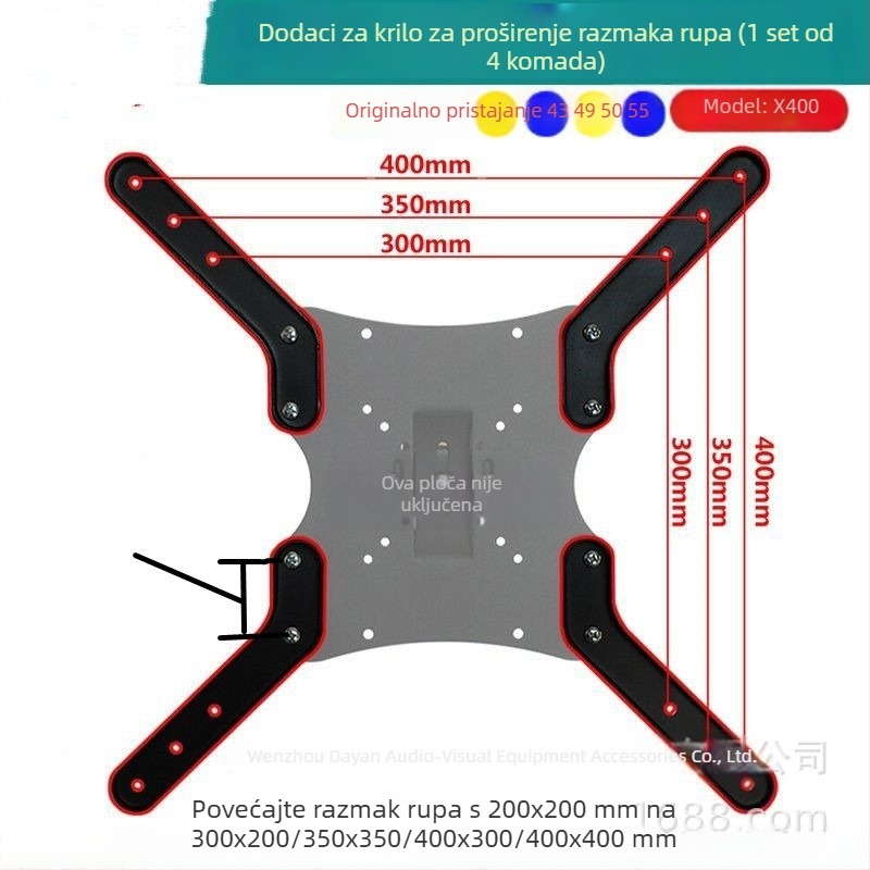 Univerzalna VESA produžna pločica za proširenje razmaka rupa za LCD TV s proširnim krilnim nosačem
