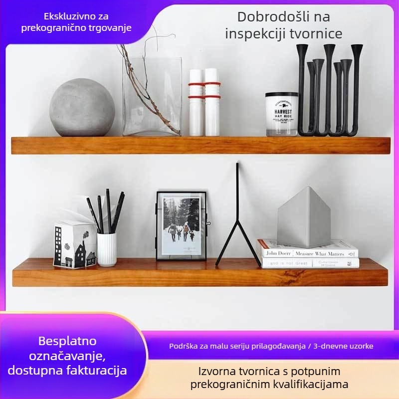 Drvena zidna polica, dvostruka, zidna montaža, moderni minimalistički stil, višenamjenska