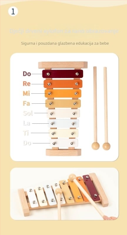 Drveni Orff instrument set za djecu – kombinirani instrumenti, marka Cloud Elephant, uzrast 4–6 godina