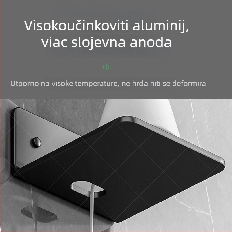 Nosač/polica za ruter za zidno montažu ljepilom, aluminijski materijal, 1 sloj, moderni minimalistički dizajn za WiFi uređaje i set-top box