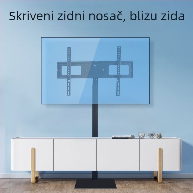 Univerzalni Skriveni TV Stalak za Pod, bez bušenja, uspravni; nosivost >15 kg; materijal: hladno valjani čelik; mehanički pogon; nije zidna montaža