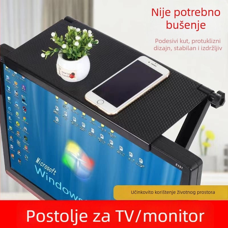 Polica iznad televizora/monitorja za set-top kutiju i usmjerivač, bez bušenja, bežično skladištenje