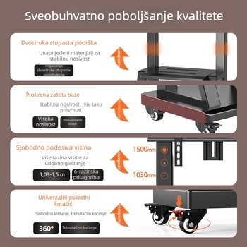 Prenosni TV stalak na pod s kolima, željezni nosač, SPCC čelik, za all-in-one TV nosač, nosivost >15 kg