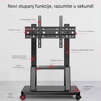 Prenosni TV stalak na pod s kolima, željezni nosač, SPCC čelik, za all-in-one TV nosač, nosivost >15 kg