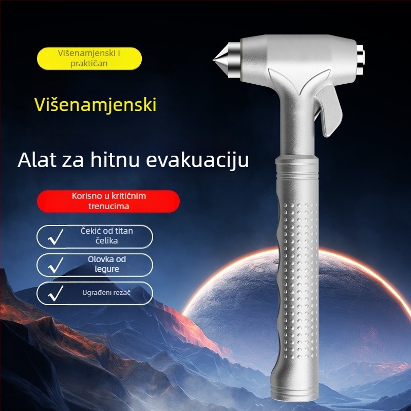 Automobilski sigurnosni čekić, višestruki alat za bijeg, rušilac stakla automobila, ABS + tungsten steel, težina 187 g, podrijetlo Zhejiang, Ming che zhi bao