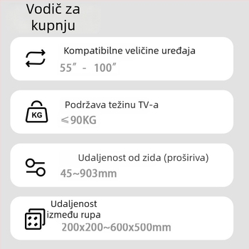 Zidni držač za LCD TV DL90, 90° okret, teleskopsko produženje, metalna konstrukcija, nosivost 15 kg
