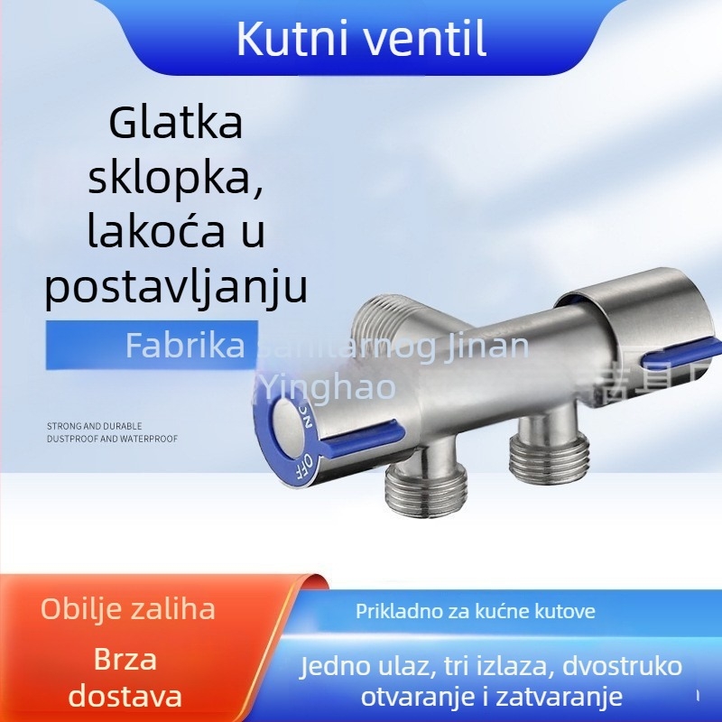 304 nehrđajući čelik troputni kutni ventil, ulaz 1, izlaz 2, dvostruki prekidač, model bef_6001