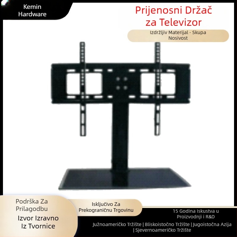 Stalak za TV za stolnu površinu, bez bušenja, podesiva visina, mehaničko upravljanje, metalni nosač, mogućnost postavljanja na zid