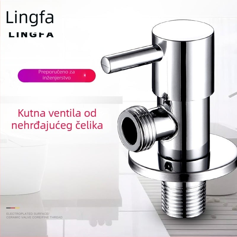 Kutni ventil za WC od nehrđajućeg čelika 304, model LF1098, navojni priključak, unutarnji promjer 15 mm, radni tlak 1.0 MPa