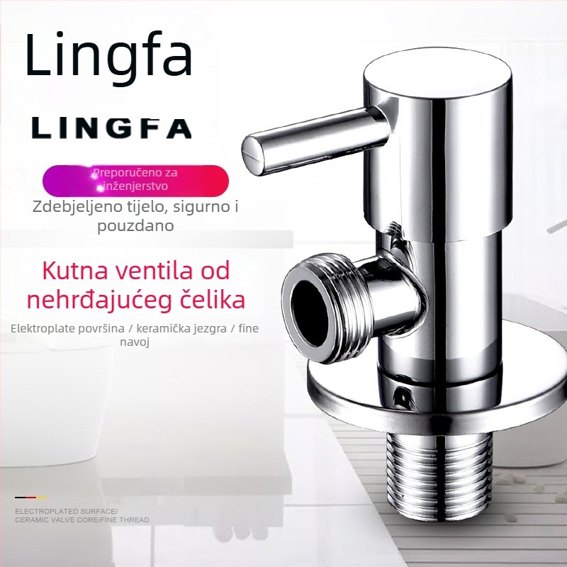 Kutni ventil za WC od nehrđajućeg čelika 304, model LF1098, navojni priključak, unutarnji promjer 15 mm, radni tlak 1.0 MPa
