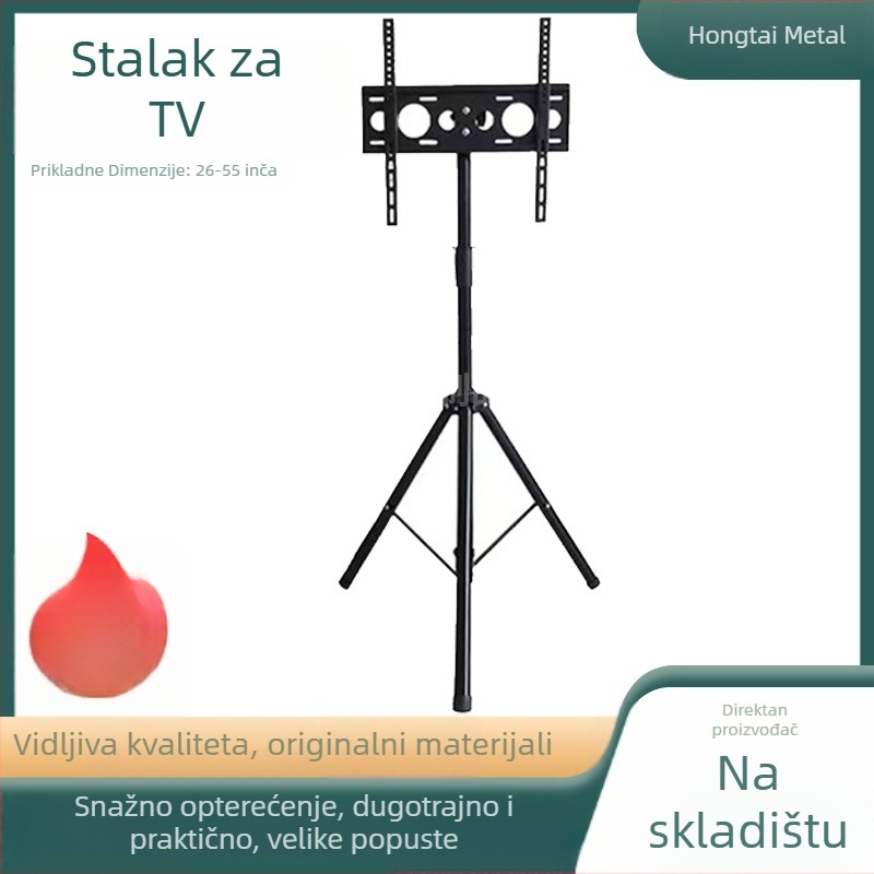 Trokraki TV stalak za LCD TV i računalo, metalna konstrukcija, mogućnost montaže na zid, mehaničko podešavanje, nosivost preko 15 kg