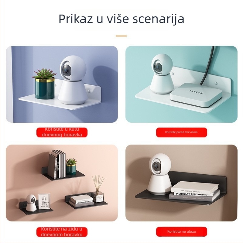 Zidna polica za skladištenje kamera i uređaja, akrilna konstrukcija, montaža bez bušenja, 1 sloj, za dnevni boravak