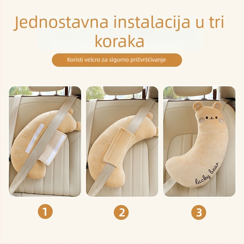 Jastučić za sigurnosni pojas automobila – crtani dizajn, mekani pliš, prilagodljiv i otisak logotipa
