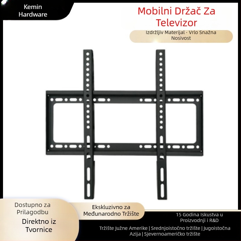 Stalak za TV na zid, ultra-tanki fiksni nosač za LCD TV, model HT-103 (uska ploča), nosivost preko 15 kg, materijal: željezo