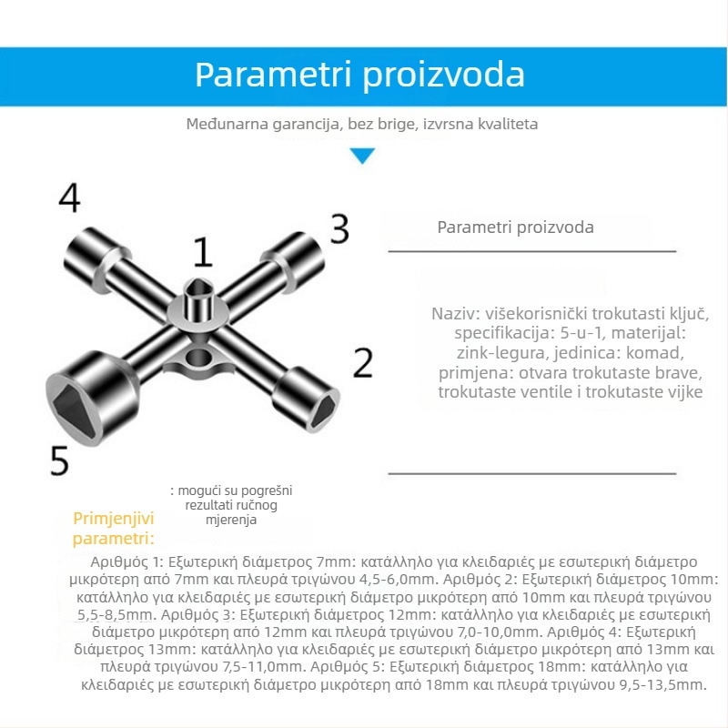 Ključ ventila za vodu – Pet u jedan trokutni model, bakar, zidni montaža, univerzalno, CE certifikat