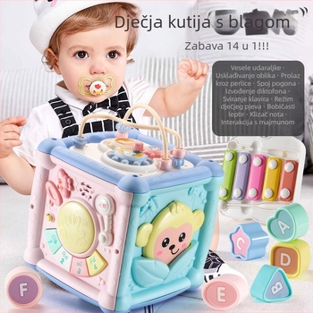 Hexaedarna edukativna igračka: bubanj za dodir i ručni klavir, kutija blaga – set oblika za slaganje za djecu 0–3 godine, plastika, razvoj osjetila i koordinacije ruka-oko