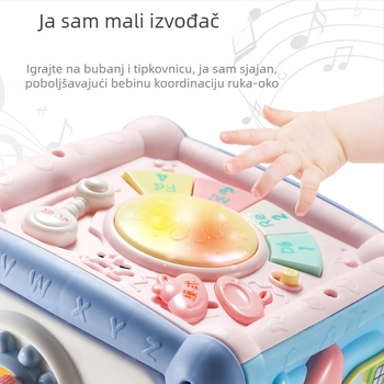 Hexaedarna edukativna igračka: bubanj za dodir i ručni klavir, kutija blaga – set oblika za slaganje za djecu 0–3 godine, plastika, razvoj osjetila i koordinacije ruka-oko