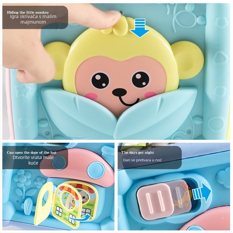 Hexaedarna edukativna igračka: bubanj za dodir i ručni klavir, kutija blaga – set oblika za slaganje za djecu 0–3 godine, plastika, razvoj osjetila i koordinacije ruka-oko