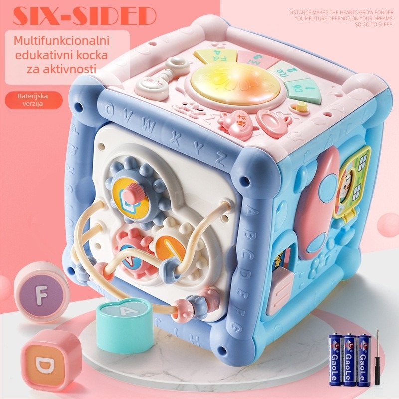 Hexaedarna edukativna igračka: bubanj za dodir i ručni klavir, kutija blaga – set oblika za slaganje za djecu 0–3 godine, plastika, razvoj osjetila i koordinacije ruka-oko