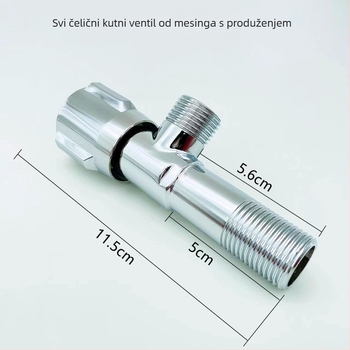 Bakreni ugaoni ventil s produženim tijelom, model LY-BK01, navojni spoj, atmosferski tlak, masa 210 g