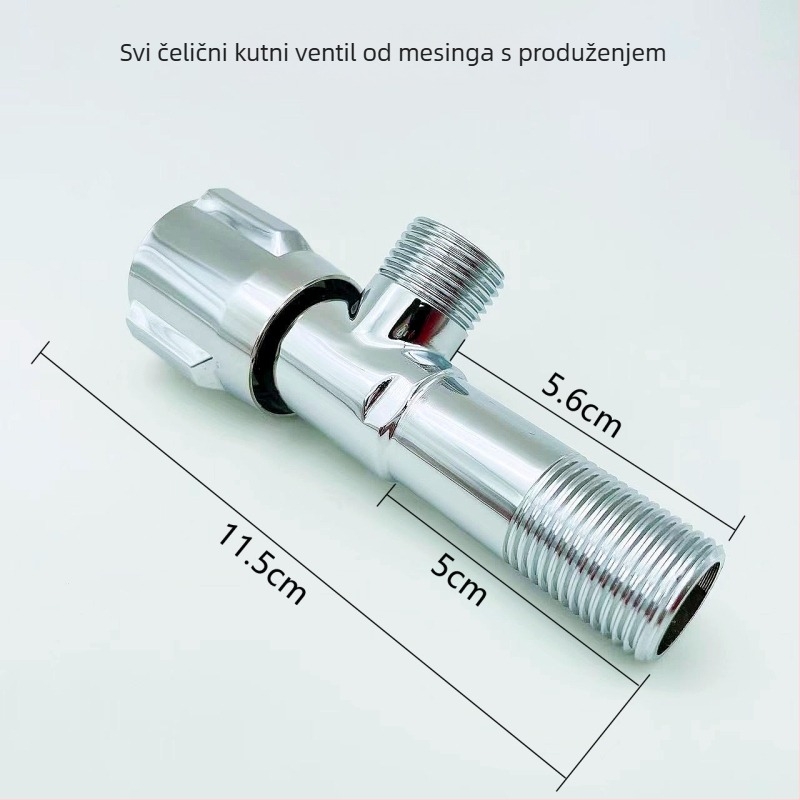 Bakreni ugaoni ventil s produženim tijelom, model LY-BK01, navojni spoj, atmosferski tlak, masa 210 g