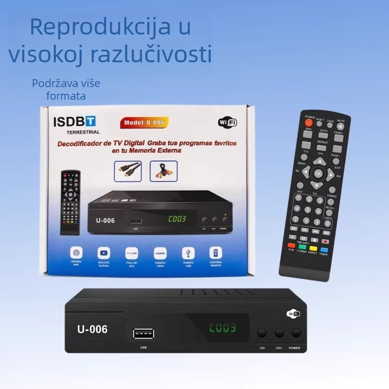 ISDB-T set-top box s ugrađenim 1TB HDD-om, dvostruki jezgrovni procesor, 1080p, HDMI/USB/Wi-Fi, podržava video formate ASF/AVI/VOB/MPEG/MP4