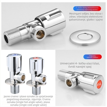 Bakreni kutni ventil s 1 ulazom i 2 izlaza za toplu i hladnu vodu, DN15s, Ø15, navoj