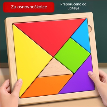 Drvena Tangram slagalica za djecu – trodimenzionalni puzzle, slaganje ilustracija i ploča, Meiyangyang, dob 4–6 godina