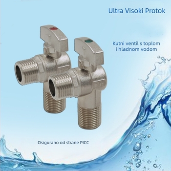 Bakreni 3-putni kuglični ventil, navojni priključak, promjer 20 mm, tlak 1,6 MPa, za sustav toplinske vode