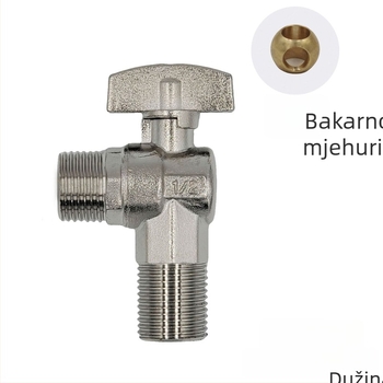 Bakreni 3-putni kuglični ventil, navojni priključak, promjer 20 mm, tlak 1,6 MPa, za sustav toplinske vode