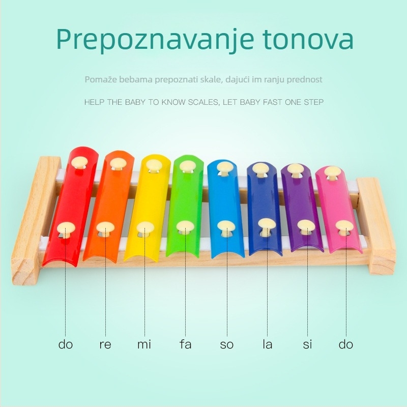 Drveni ručni udarni instrument s osam tonova za djecu (Materijal: drvo; Kategorija: drveno klavir; Dobna skupina: 0–3 godine; 3C: drvene igračke do 14 godina)
