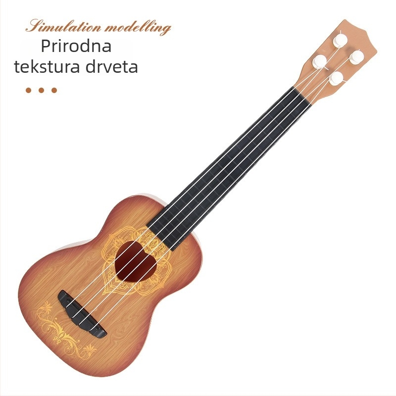 Dječja igračka gitara za početnike – četverostruna, plastična konstrukcija, imitacija drveta, za uzrast 4–6 godina, 3C certificirano