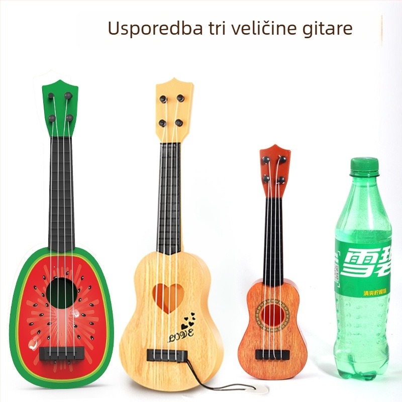 Dječja voćna gitara-ukulele - edukativna plastična igračka za djecu 4-6 godina, kategorija gitara/bas, pakiranje u kutiji, interaktivno učenje