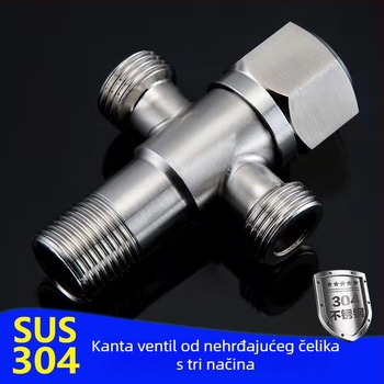 304 nehrđajućeg čelika kutni ventil za ugradnju u zid, 1 ulaz 2 izlaza, model 8895556, radni tlak 0,8 MPa