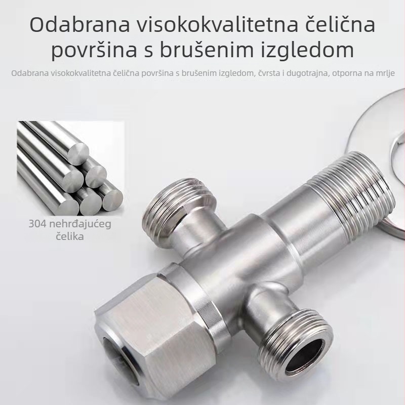 304 nehrđajućeg čelika kutni ventil za ugradnju u zid, 1 ulaz 2 izlaza, model 8895556, radni tlak 0,8 MPa