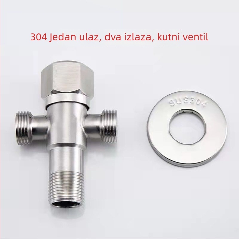 304 nehrđajućeg čelika kutni ventil za ugradnju u zid, 1 ulaz 2 izlaza, model 8895556, radni tlak 0,8 MPa