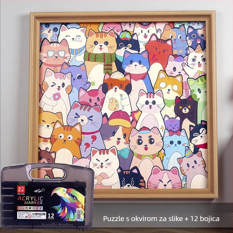 Drveni 3D puzzle za djecu, mačjeg oblika, DIY, bijelo kutijsko pakiranje, Kina