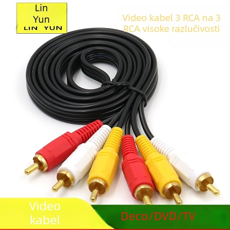 Lotus Line 3-na-3 video/audio kabel, Lin Yun era, bakreni jezgro s zlatom prevlakom, PVC omotač, za povezivanje set-top boxa sa starim TV-em