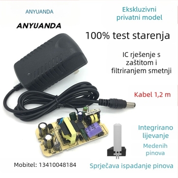 12V 1A PWM pretvaračko napajanje za set-top kutiju, usmjerivač i LED trakicu — ulaz 110-240V AC, izlaz 12V 1A, snaga 12W, šum na izlazu <100 mV, učinkovitost 88%