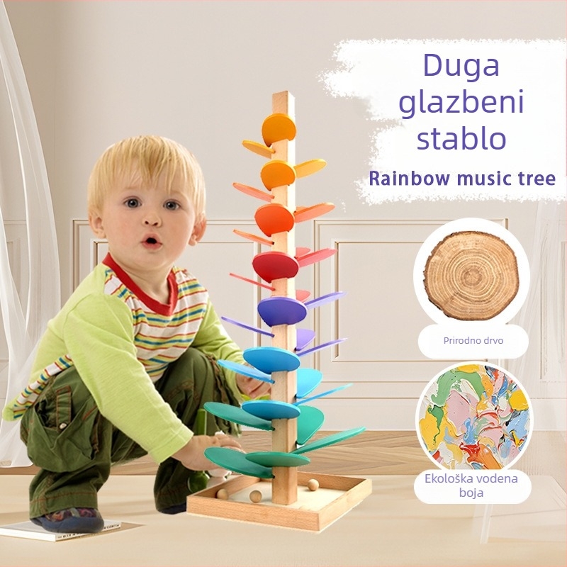 Drveno glazbeno stablo — igra s šarenim kuglicama za djecu 4–6 godina, Aint; razvija koordinaciju ruku i oka, kognitivni i senzorni razvoj
